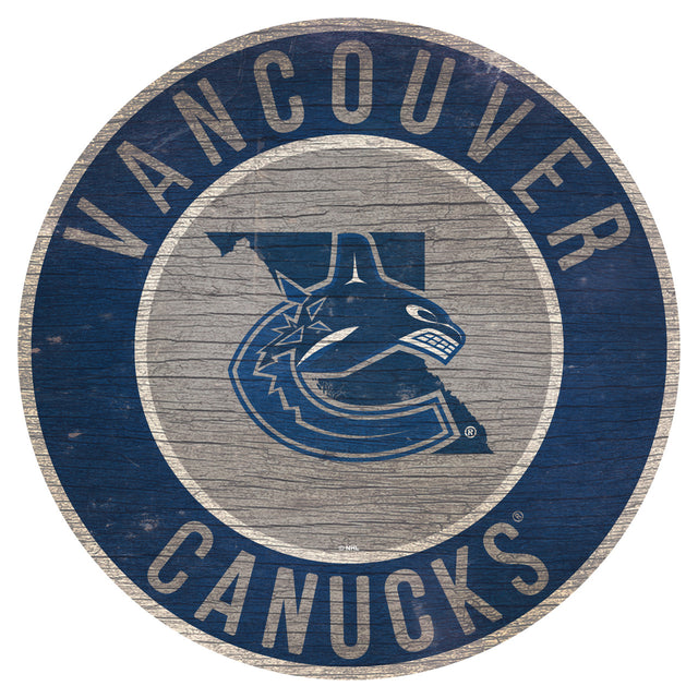 Letrero de madera de los Vancouver Canucks de 12" redondo con diseño del estado