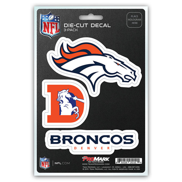 Paquete de 3 calcomanías troqueladas del equipo Denver Broncos