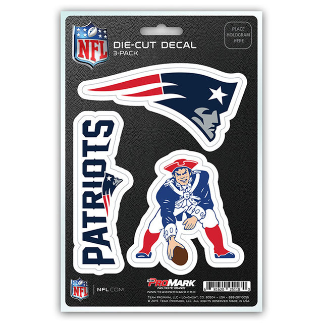 Paquete de 3 calcomanías troqueladas del equipo New England Patriots