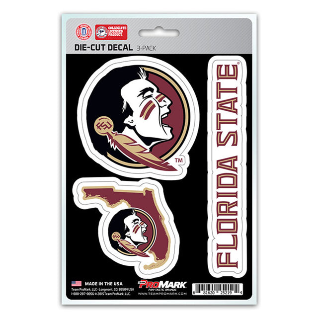 Paquete de 3 calcomanías troqueladas del equipo Florida State Seminoles