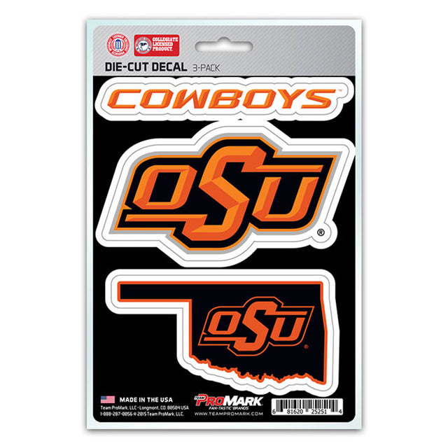 Paquete de 3 calcomanías troqueladas del equipo Oklahoma State Cowboys