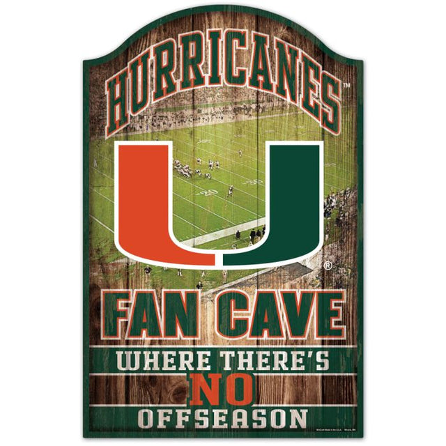 Letrero de madera FAN CAVE de los Miami Hurricanes, 11" x 17", 1/4" de grosor