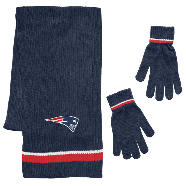 Juego de regalo de guantes y bufanda de chenilla de los New England Patriots