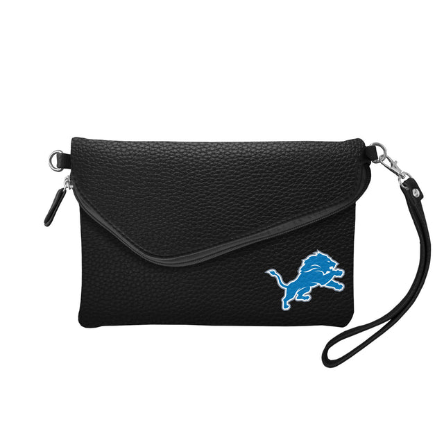 Cartera cruzada plegable Pebble de los Detroit Lions en color negro