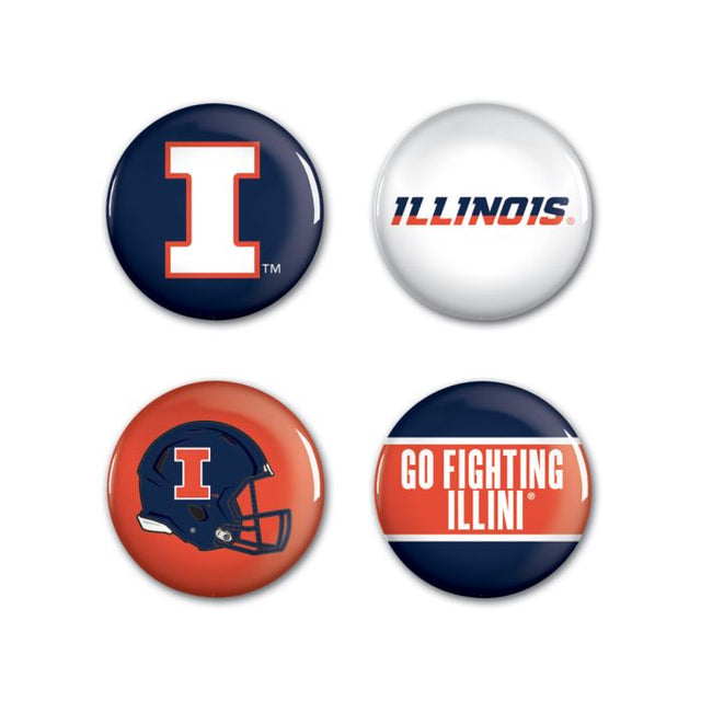 Paquete de 4 botones de Illinois Fighting Illini de 1 1/4" de diámetro