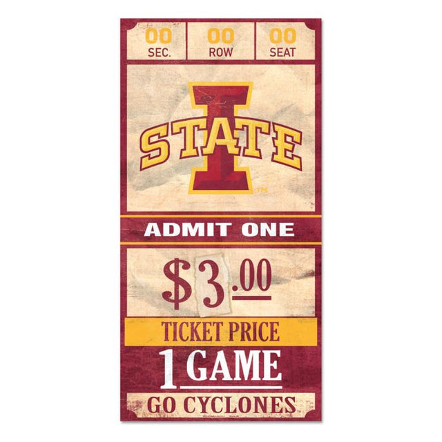 Iowa State Cyclones ticket Wood Sign 6x12 3/8" thick