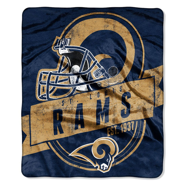 Manta de los Rams de Los Ángeles, 50 x 60, diseño de tribuna Raschel, St. Louis Throwback CO