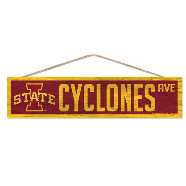 Iowa State Cyclones Wood Sign-with Rope 4" x 17"