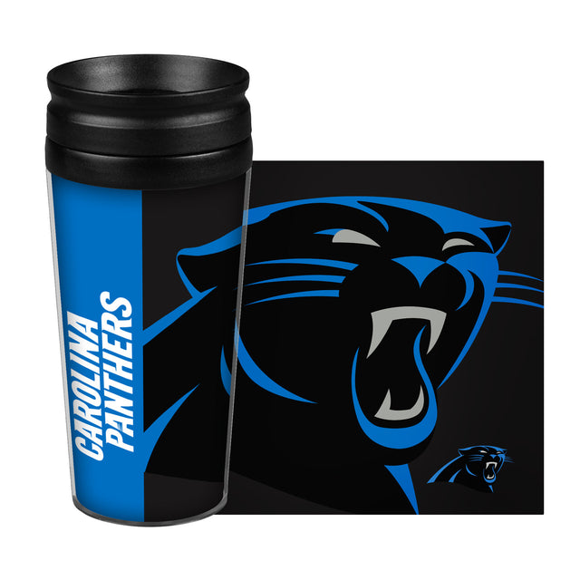Taza de viaje de los Carolina Panthers, 14 oz, estilo envolvente, diseño Hype