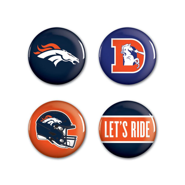Paquete de 4 botones de los Denver Broncos