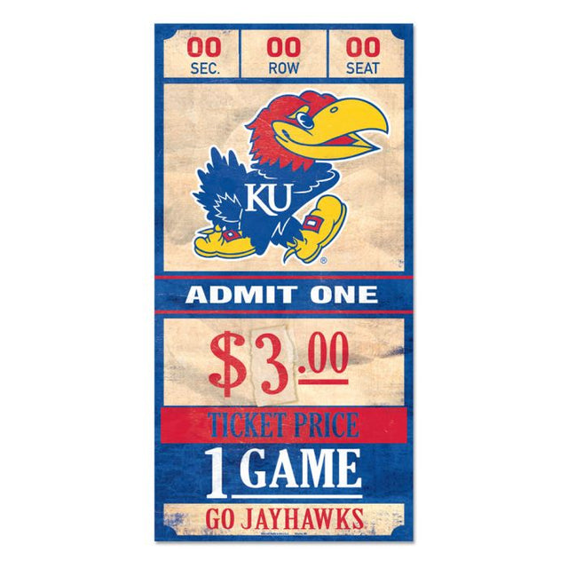 Kansas Jayhawks TICKET Wood Sign 6x12 3/8" thick