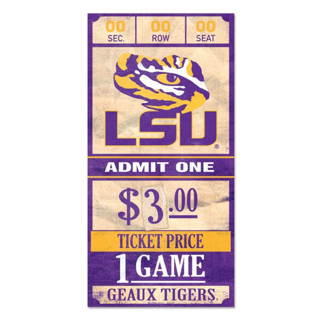 LSU Tigers ticket Wood Sign 6x12 3/8" thick