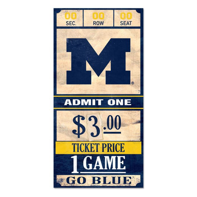 Michigan Wolverines ticket Wood Sign 6x12 3/8" thick