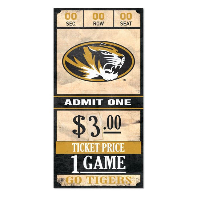 Letrero de madera con el boleto de los Missouri Tigers, 6 x 12 3/8" de grosor