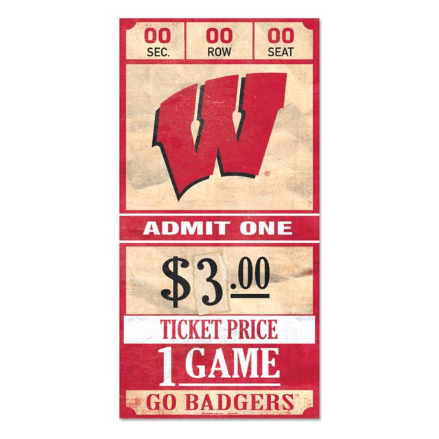 Letrero de madera con el boleto de los Wisconsin Badgers, 6 x 12, 3/8" de grosor