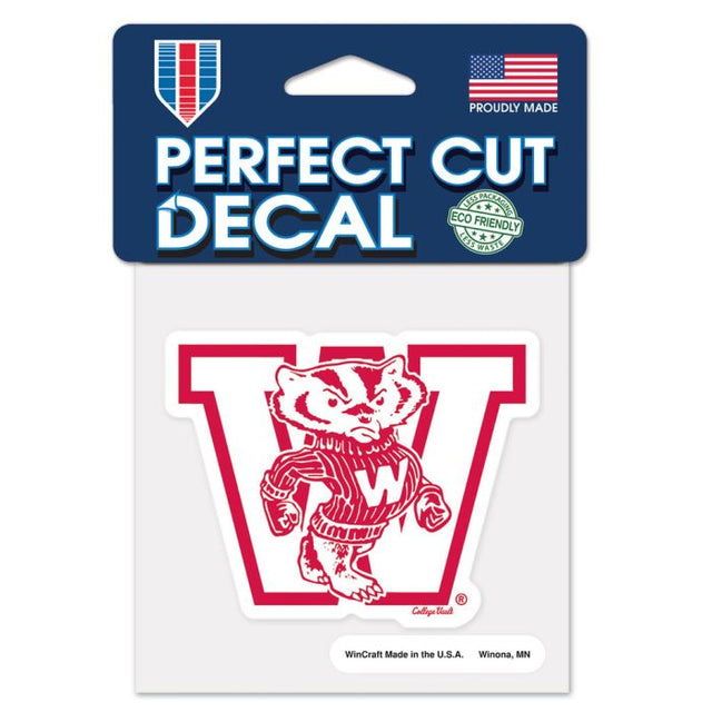 Calcomanía de color de corte perfecto de Wisconsin Badgers / Vintage Collegiate Vault de 4" x 4"
