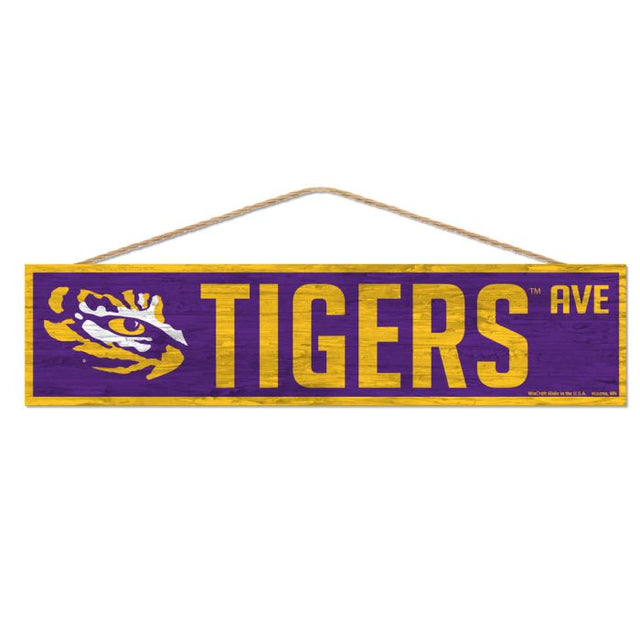 LSU Tigers Wood Sign-with Rope 4" x 17"