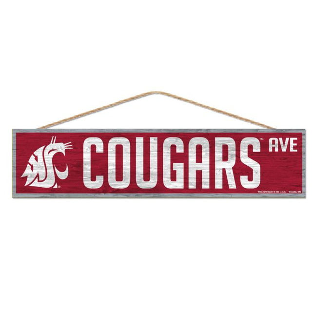 Letrero de madera de los Washington State Cougars (con cuerda), 4" x 17"