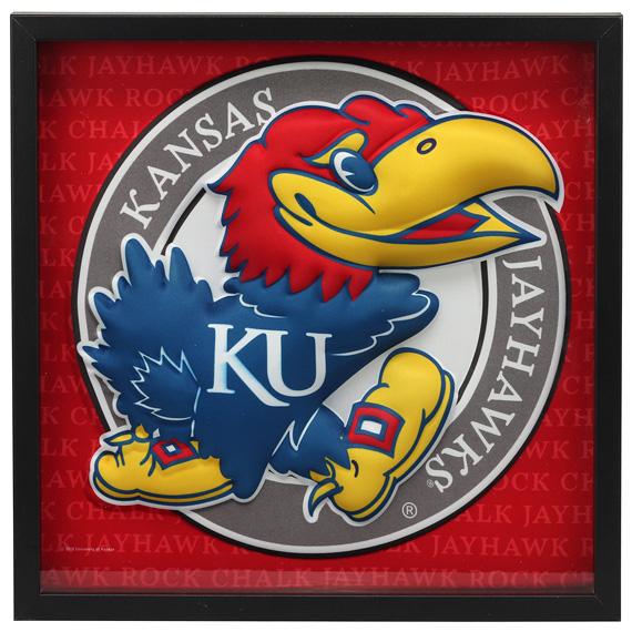 University of Kansas Jayhawk Framed 3D Glass Wall Art
