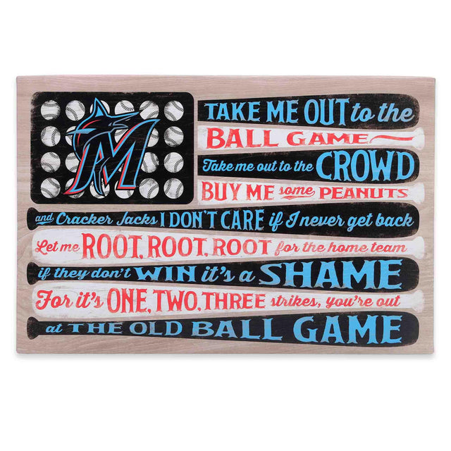 Miami Marlins Take Me Out To the Ballgame Flag Canvas Wall Decor