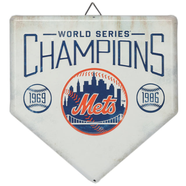 Decoración de pared de metal con el plato de home de los New York Mets