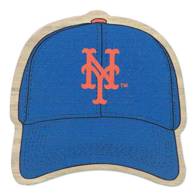 Imán de madera con forma de gorra de béisbol de los Mets de Nueva York