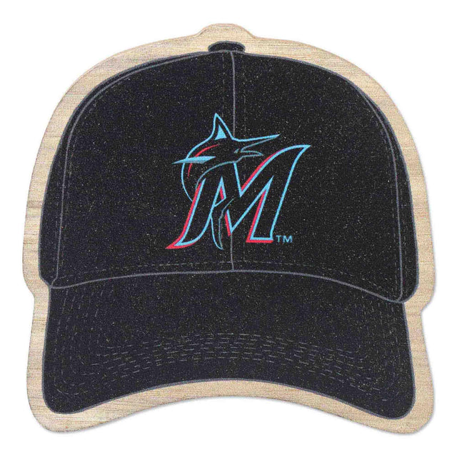 Miami Marlins Baseball Cap Wood Magnet