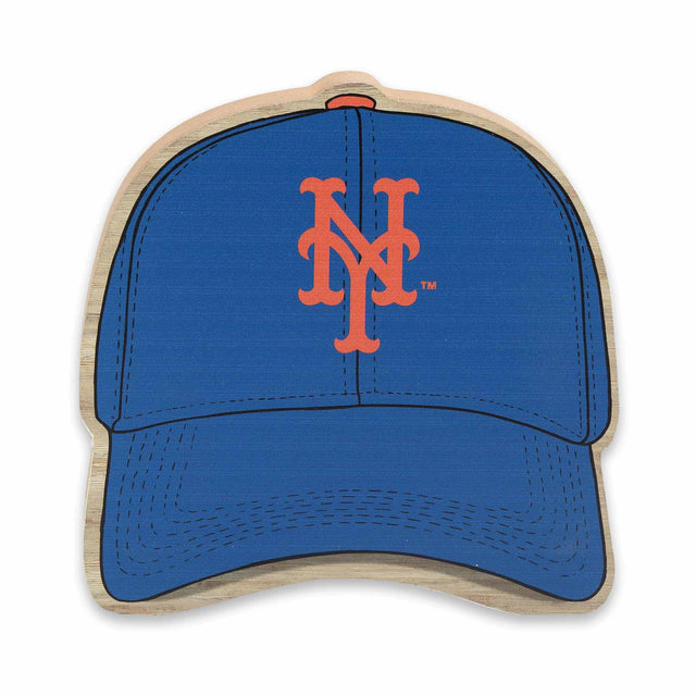 Decoración de mesa de madera con gorra de béisbol de los New York Mets de la MLB