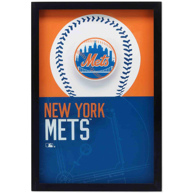 Decoración de pared de vidrio con marco de diamante y logotipo de los New York Mets