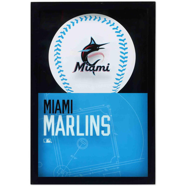 Miami Marlins Logo Baseball & Diamond Framed Glass Wall Decor