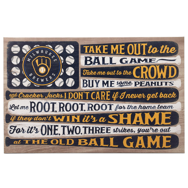 Milwaukee Brewers Take Me Out To The Ballgame Flag Canvas Wall Decor
