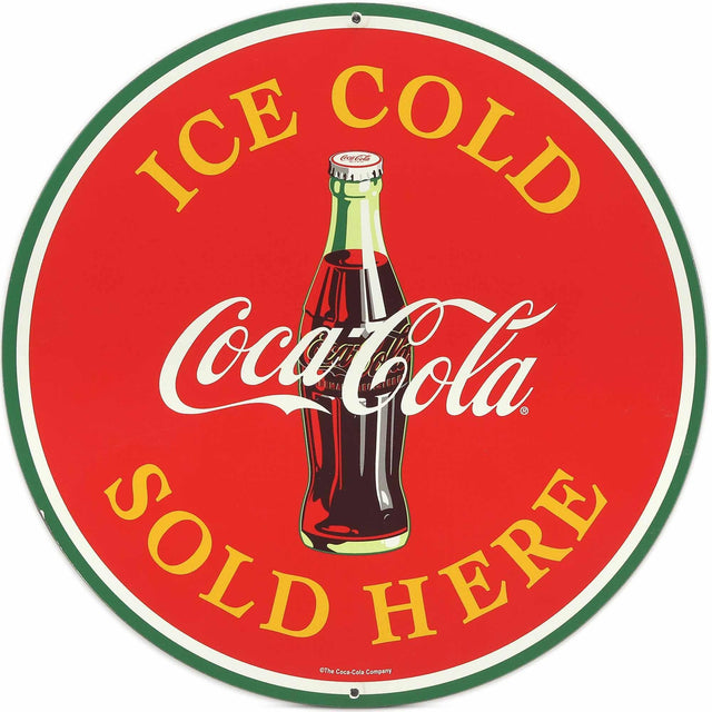 Coca-Cola - "Ice Cold Sold Here" Rounded Metal Wall Plaque