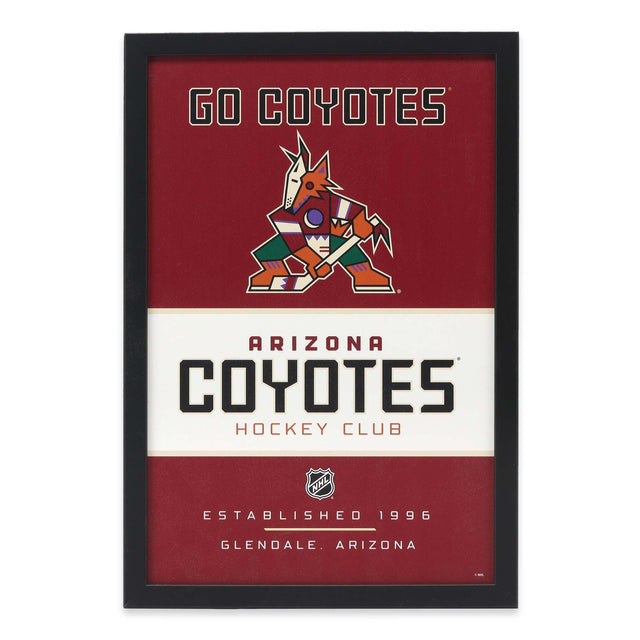 Decoración de pared enmarcada de madera con espíritu de equipo de los Arizona Coyotes