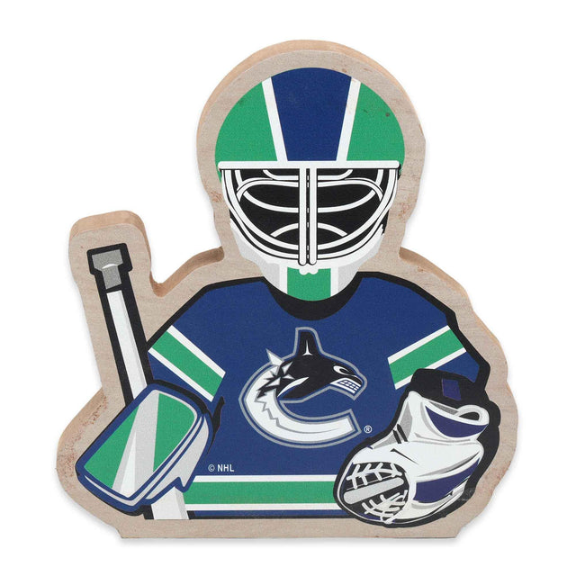 Decoración de mesa de madera con el portero de los Vancouver Canucks