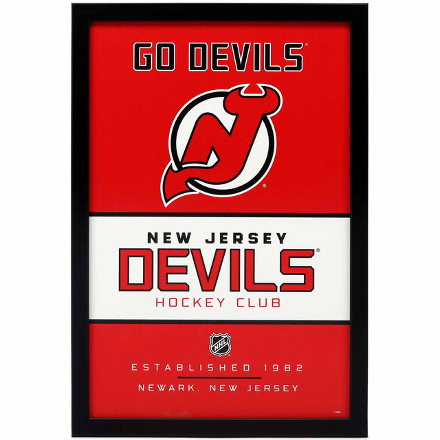 Decoración de pared enmarcada de madera con el espíritu del equipo de los New Jersey Devils