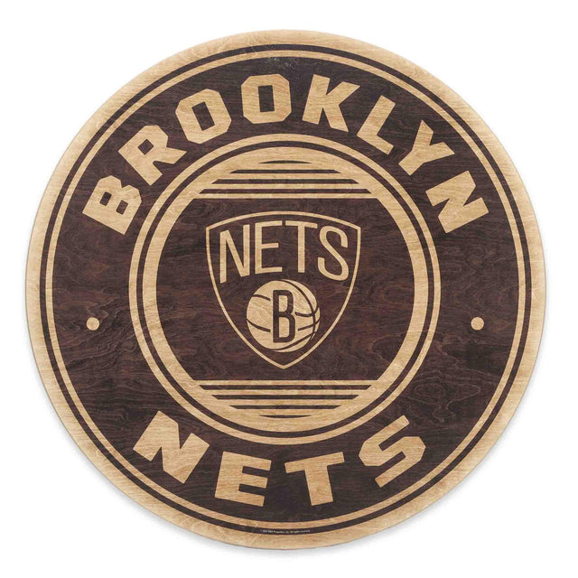 Decoración de pared redonda de madera natural con el logotipo de los Brooklyn Nets
