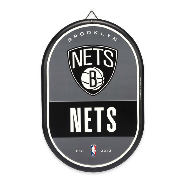 Letrero metálico ovalado con el espíritu de equipo de los Brooklyn Nets