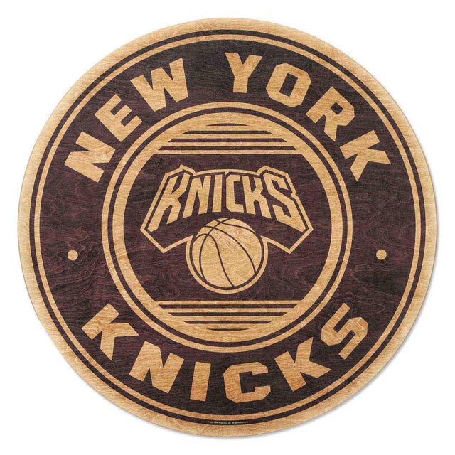 Decoración de pared redonda de madera natural con el logotipo de los New York Knicks
