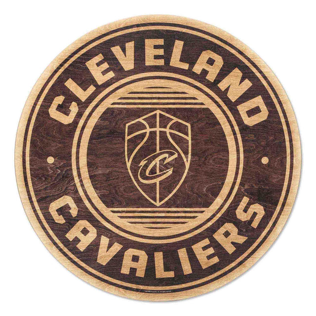 Decoración de pared redonda de madera natural con el logotipo de los Cleveland Cavaliers
