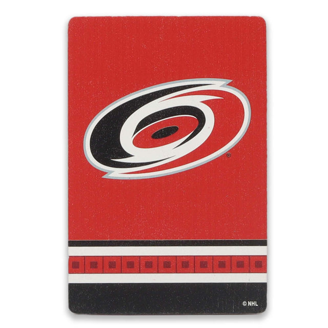 Imán de madera rayado con el logotipo de los Carolina Hurricanes de la Liga Nacional de Hockey (NHL)