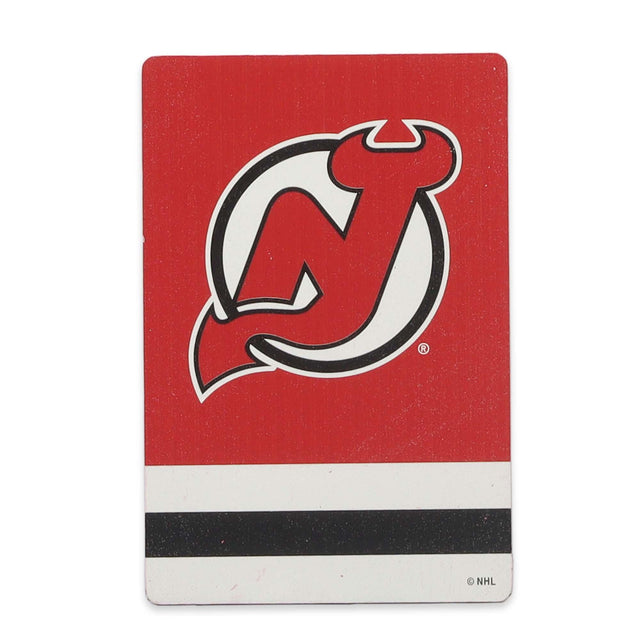 Imán de madera rayado con el logotipo de los New Jersey Devils de la Liga Nacional de Hockey (NHL)