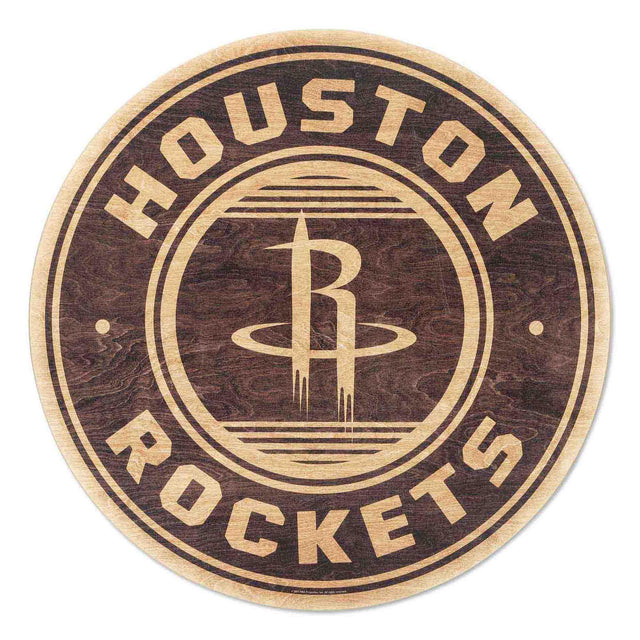 Houston Rockets Logo Round Natural Wood Wall Decor