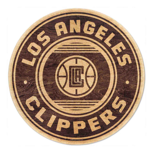 Decoración de pared redonda de madera natural con el logotipo de Los Angeles Clippers