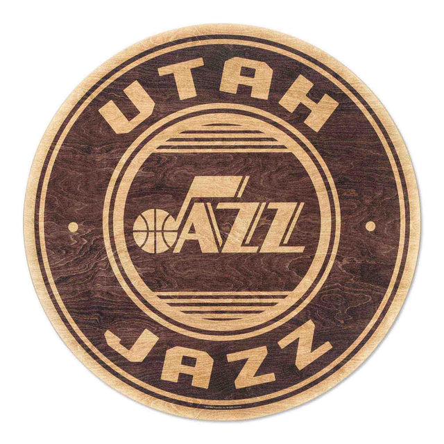Utah Jazz Logo Round Natural Wood Wall Decor