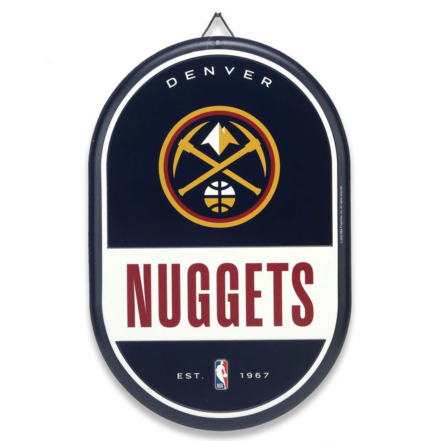 Letrero metálico ovalado con el espíritu de equipo de los Denver Nuggets