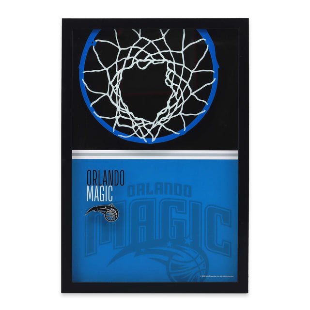 Decoración de pared de vidrio con estampado de bloques de colores con aro de baloncesto de Orlando Magic