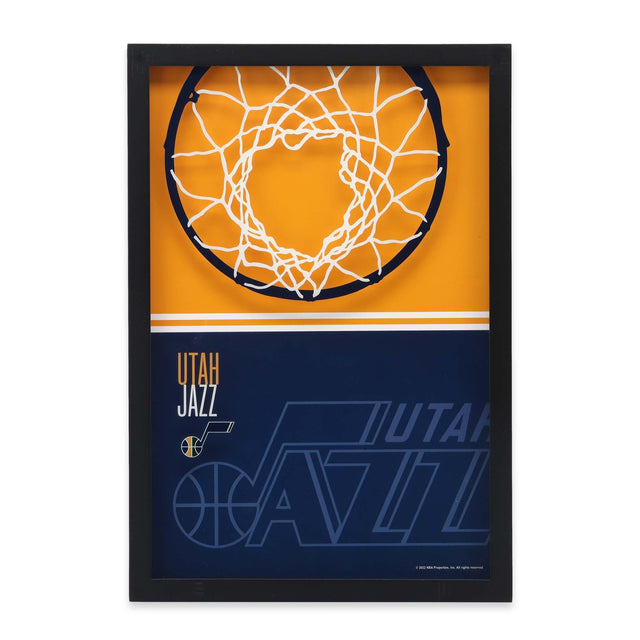 Utah Jazz Basketball Hoop Color Block Printed Glass Wall Decor