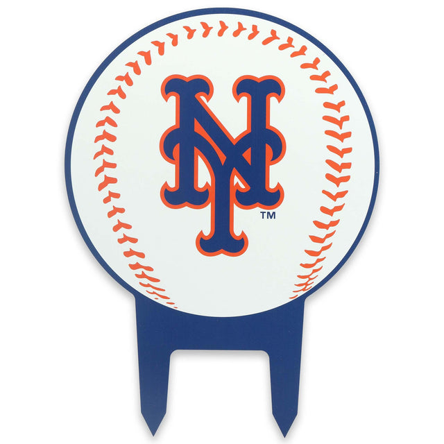 Estaca de metal con el logotipo de los New York Mets para jardín delantero, jardín o patio trasero