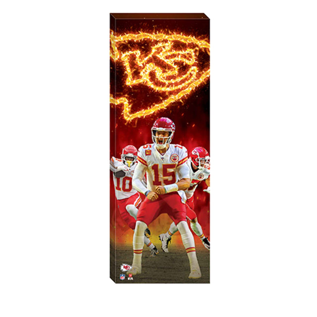 NFL Kansas City Chiefs Isiah Pacheco, Patrick Mahomes, & Travis Kelce Flaming Logo Canvas Wall Decor
