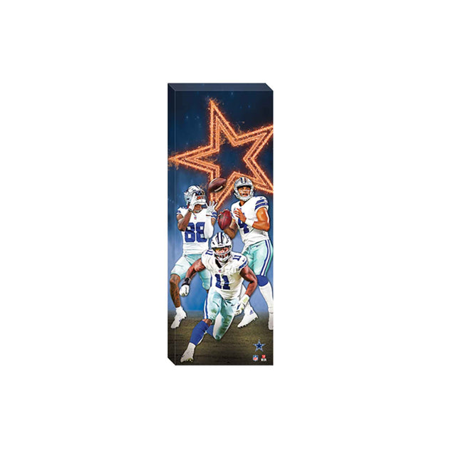 NFL Dallas Cowboys CeeDee Lamb, Dak Prescott, & Micah Parsons Flaming Logo Canvas Wall Decor